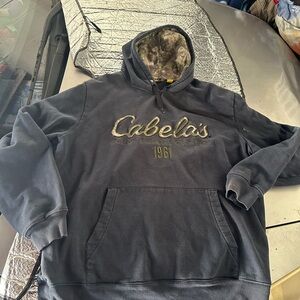 Cabela's Navy Men's Pullover Hoodie with Camo-Lined Hood
